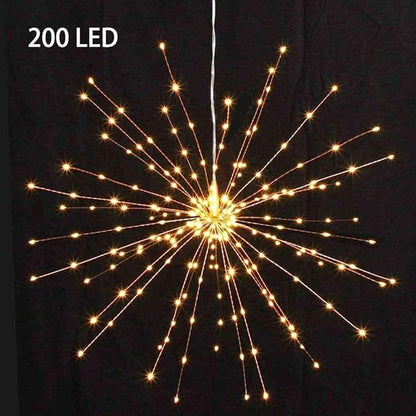 1 Pack Starburst Sphere Lights with Remote Control,200 LED Firework Light, 8 Modes Dimmable Waterproof Hanging Fairy Light, Copper Wire Lights for Patio Parties Christmas (Solar Powered)