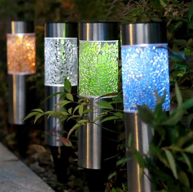 Mosaic LED Lawn Garden Lights Solar Outdoor Lights Stainless Steel Mosaic Lawn Lamp Solar Powered for Halloween Christmas Decorations Pathway Walkway Patio Driveway Yard Landscape Lighting Grey 3 Pack