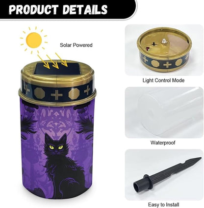 ZOUTAIRONG Solar Pathway Lights Solar Outdoor Lights, Solar Light for Cemetery Grave, Waterproof Solar Powered Yard Walkway Lighting Garden Stake for Path, Landscape, Lawn, Black Cat