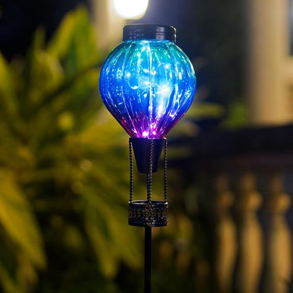 Solar Garden Lights Outdoor Waterproof with Hot Air Balloon, Led Garden Lights Outdoor Solar Landscape Stake Light Decor for Outside Pathway Walkway Yard Patio