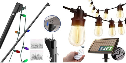 addlon 54(48+6) FT Solar String Lights and Telescopic Extension Pole
