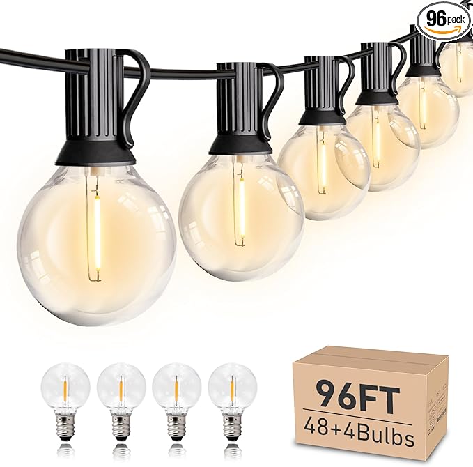 HISTAR 96 ft Outdoor String Lights 52 Led Waterproof G40 Bulbs, Patio Lights for Decorating Yard, Porch, Deck, Fence, Balcony, Backyard