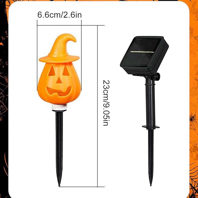 Halloween Pumpkin Pathway Lights,Solar Halloween Pumpkin Stakes - Ground Insert Adjustable Display Stand Garden Decorations for Pathway Lawn Yard Porch Outside Grave