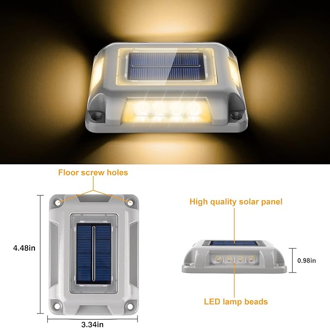 T-SUN Solar Dock Lights, Solar Driveway Lights Outdoor, 12 Pack LED Ground Driveway Light 3000K Warm White Deck Light for Path Garden Sidewalk Stair Ground Pathway