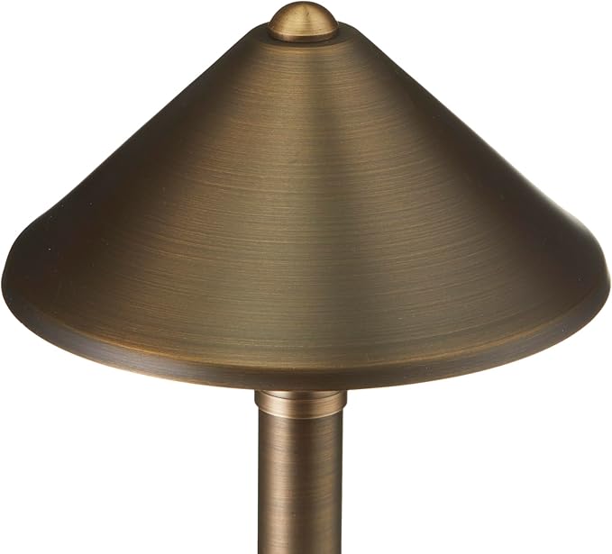 VOLT 15-Pack 12V Solid Brass Conehead Path Lights (7" Shade, 25" Tall) for Low Voltage Landscape Lighting on Outdoor Pathway, Walkway, Garden, Driveway or Patio