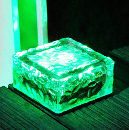 Solar Glass Brick Lights, LED Brick Lights for Garden Landscape Path, Ice Cube Rocks Solar Lamp,Green