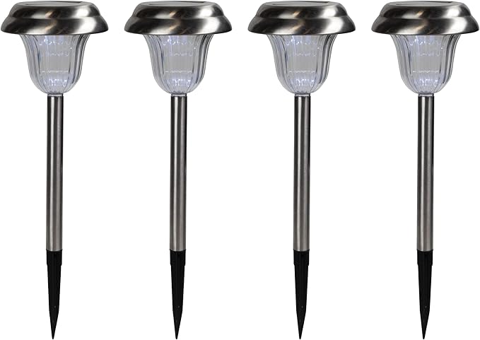 Northlight Set of 4 Stainless Steel Solar Powered LED Pathway Markers, 15"