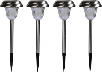 Northlight Set of 4 Stainless Steel Solar Powered LED Pathway Markers, 15"