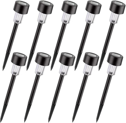 10pcs Waterproof Solar Powered LED Garden Landscape Path Lights with Ground Stake, White Light Outdoor Lawn and Driveway Lighting for Patio and Yard