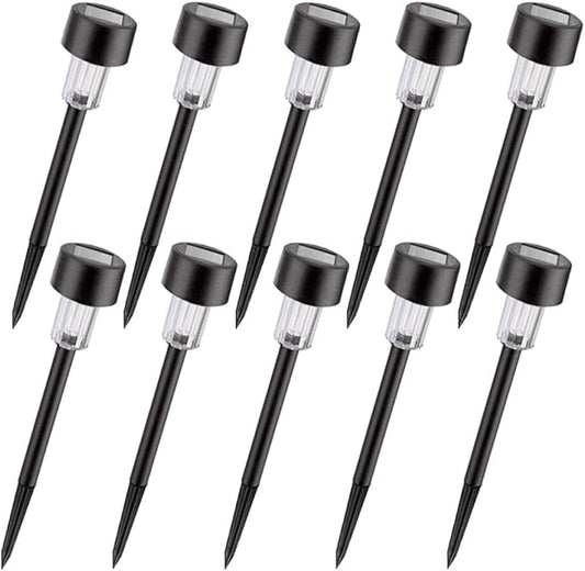 10pcs Waterproof Solar Powered LED Garden Landscape Path Lights with Ground Stake, White Light Outdoor Lawn and Driveway Lighting for Patio and Yard