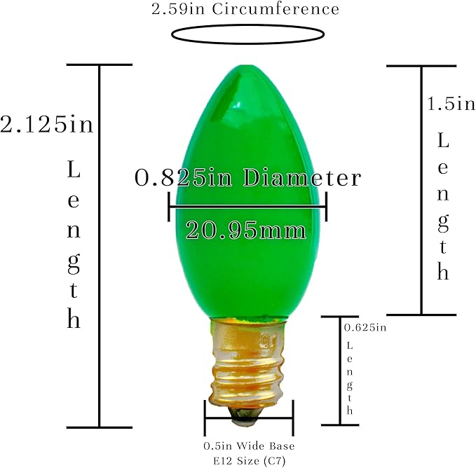 EST. LEE DISPLAY L D 1902 Indoor ＆ Outdoor String Light C7 Ceramic Christmas Steady Replacement Bulbs (Solid Green) | Lumora