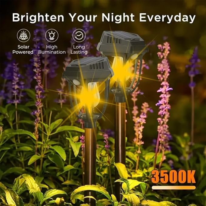 2 Pack Solar Pathway Lights Outdoor, Sensor Light Garden Lights Outdoor Warm White, Waterproof Led Solar Path Lights for Yard, Patio, Landscape, Walkway
