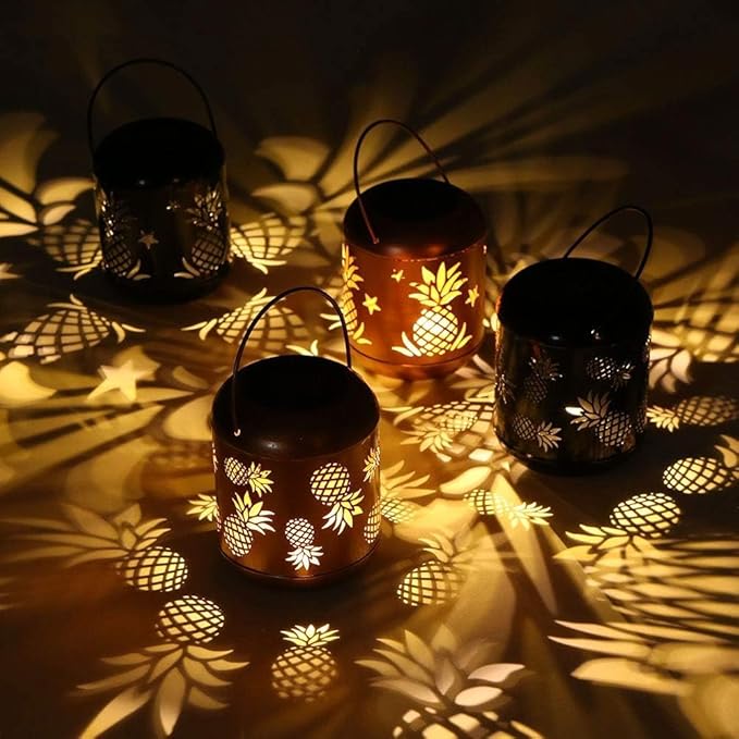 Lixada Outdoor Lighting Solar Powered LEDs Lawn Light Hollowed-Out Pineapple Design Hanging Landscape Decoration Lamp for Patio Garden Courtyard Pathway