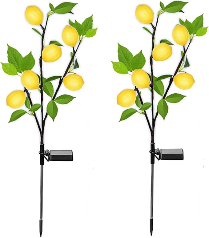 Outdoor Solar Garden Lights, 2 Pack Solar Flower Tree Lights with Realistic Lemon,Waterproof LED Solar Lights Outdoor Stake Landscape Lights for Yard Garden Lawn Pathway Decoration Light