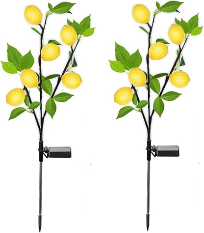 Outdoor Solar Garden Lights, 2 Pack Solar Flower Tree Lights with Realistic Lemon,Waterproof LED Solar Lights Outdoor Stake Landscape Lights for Yard Garden Lawn Pathway Decoration Light