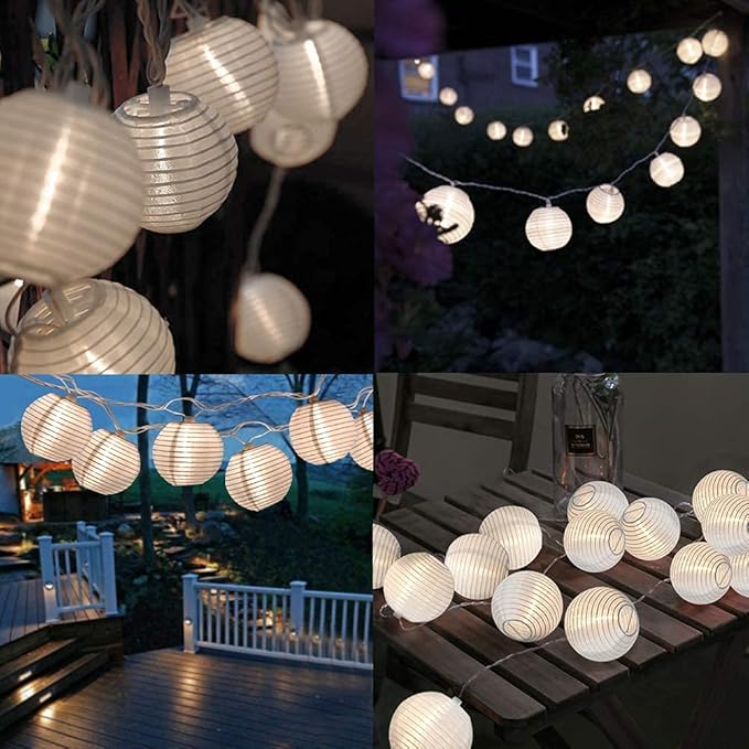 White Lantern String Lights Plug in, 8.5Ft Hanging Indoor Decorative String Lights with 10 Cute White Nylon | Lumora