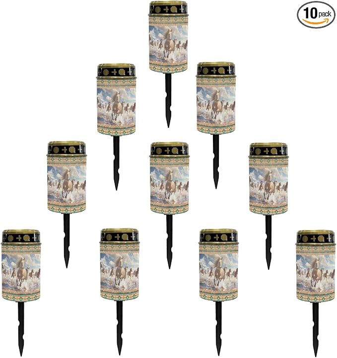 Western Aztec Horse Solar Garden Lights Outdoor Pathway Light for Yard Patio Driveway,Cemetery Decoration for Grave Flameless Warm White Lights LED Solar Lantern,Wall Light Auto On/Off