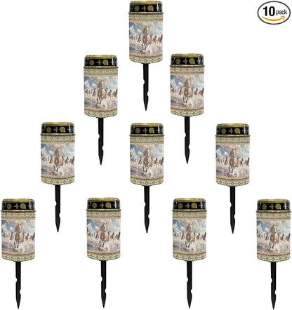Western Aztec Horse Solar Garden Lights Outdoor Pathway Light for Yard Patio Driveway,Cemetery Decoration for Grave Flameless Warm White Lights LED Solar Lantern,Wall Light Auto On/Off