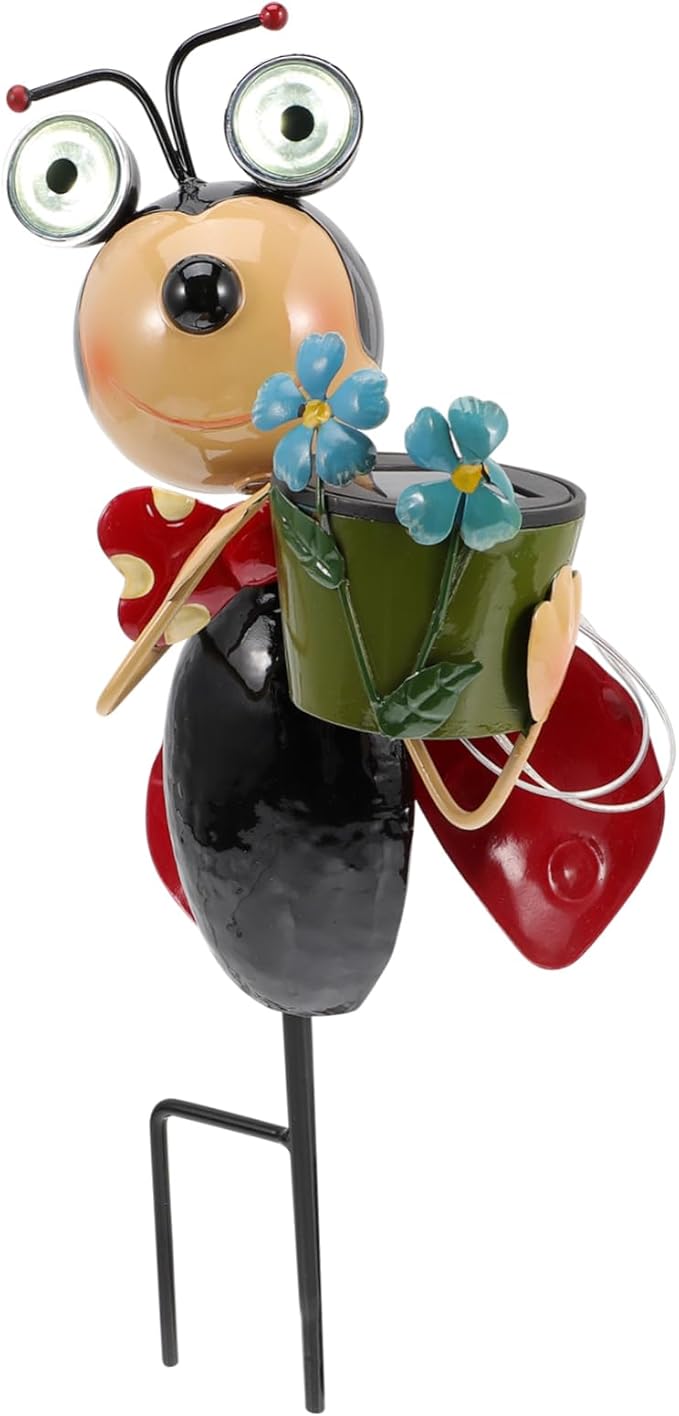 BESPORTBLE Solar Garden Stake Lights Ladybug Statue Landscape Decor Iron Material Lighting