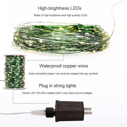 Green Wire Fairy Lights Plug in 100FT High Bright 300 LED Waterproof LED String Lights with Remote Warm White for Christmas Tree, Patio, Garden, Backyard