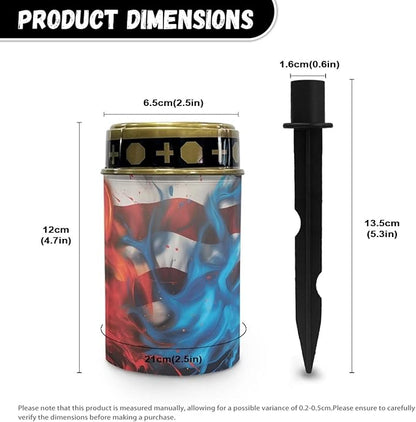 American Flag Solar Dusk to Dawn Lights Outdoor Waterproof Solar Memorial Lights for Graves Eternal Light Solar Powered Lighted Cross,Cemetery Decor Candle Lamp