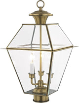 Livex Lighting Lantern 2384-01 Westover 3-Light Outdoor Post Head, Antique Brass | Lumora