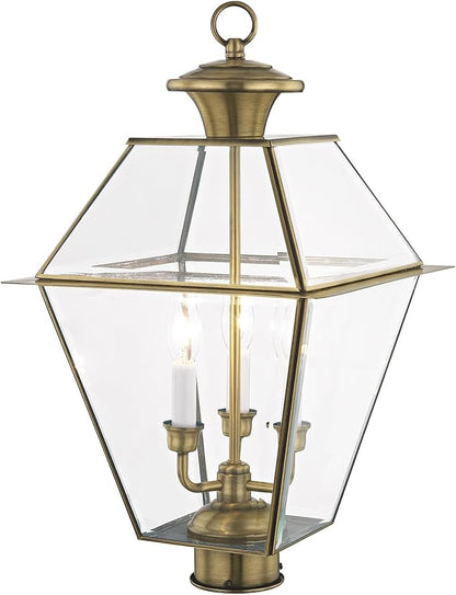 Livex Lighting Lantern 2384-01 Westover 3-Light Outdoor Post Head, Antique Brass