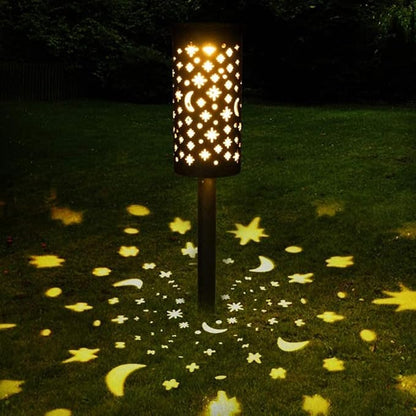 Alipis 2pcs Solar Lawn Lamps Outdoor Decorative Projection Lights Hollow Metal Art Garden Path Landscape Lights Solar Powered for Patio and Yard
