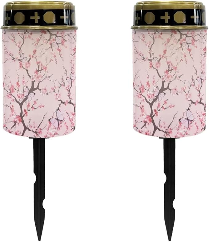 Peach Blossom Butterfly Solar Yard Light Solar Powered Light Outdoor Landscape Path Lights Decorative Solar Light for Lawn Path Walkway Waterproof Solar Light