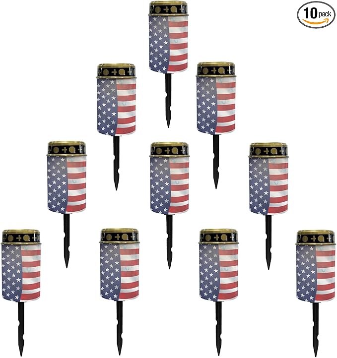 US Flag Solar Stake Lights Outdoor Solar Garden Pathway Lights for Yard Patio Flameless Warm White Walkway Lights Landscape Decorativer Lighting for Driveway Path,Pretty Soptlights