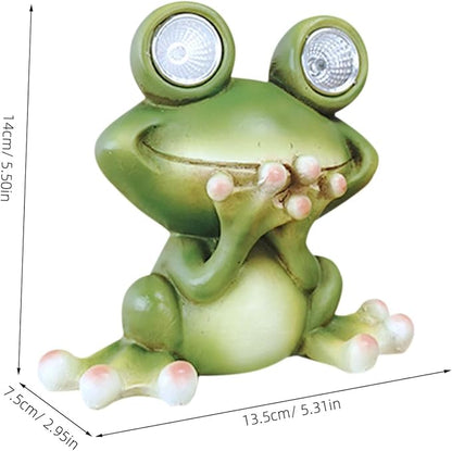 Happyyami Solar Garden Frog Statue Resin Animal Ornament with Solar Pathway Light Outdoor Decor and Easy to Install for Lawn Patio