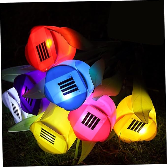 DOITOOL 4pcs Solar Led Tulip Garden Lights Outdoor Pathway Lights for Driveway and Landscape Energy Saving Solar Purple