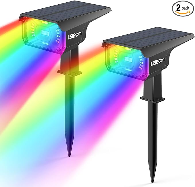 Solar Outdoor Lights,40 LEDs Color Changing RGB Solar Landscape Path Lights,USB & Solar Powered Multicoloured Spotlights,14 Colors Auto Cycling Spotlights for Yard,Garden,2 Pack