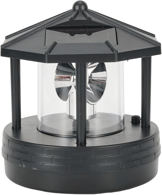 Solar Powered Lighthouse, for 360 Degree Rotating Lamp IP65 Solar Lighthouse Landscape Path Lights Garden Yard Outdoor Decor(Black)