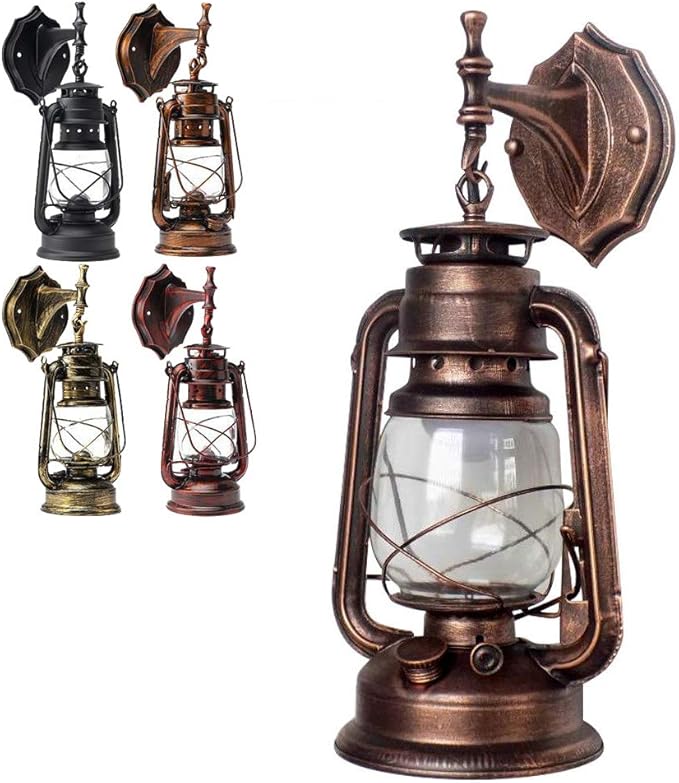 FIKNEE Rustic Wall Lantern Light Retro Antique Vintage Lamp Porch Light Fixtures Outdoor Wall Sconce Outdoor Lighting Garden Yard (Brown)
