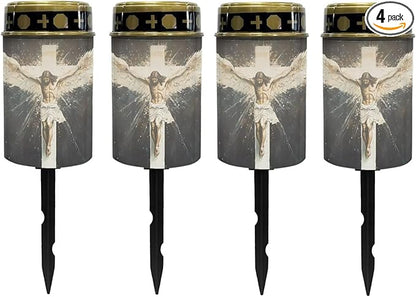 Poceacles 4 Pack Cross Solar Lights Solar Cemetery Lights Solar Grave Lights Outdoor Waterproof Decoration Pathway Lights Garden Solar Candle for Memorial Day Decor, God Wing Cross Vintage