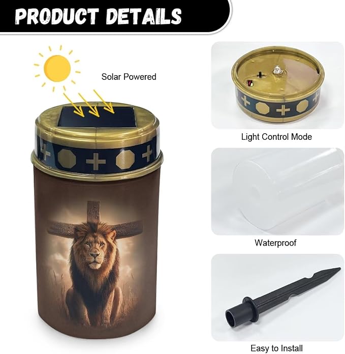 Lion Cross Cemetery Solar Lights for Grave Waterproof Portable Garden Park Yard Path Lights Home Decoration