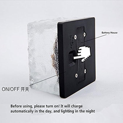 Solar Glass Brick Lights, Ice Cube Lights Solar Landscape Light Buried LED Frost Glass Path Lights for Garden, Outdoor Decoration Waterproof 4-Pack (Blue)