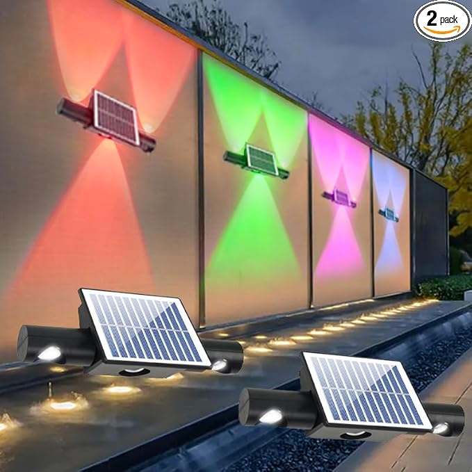 Solar Fence Lights Outdoor 8-Pack, 3000/4000/6000K & 8 RGB Colors, IP65 Waterproof LED Fence Lights Solar Powered, 100 Lumens Outdoor Light for Yard, Patio, Deck, Wall, Stair, Step, Railing (2PK-WR)