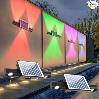 Solar Fence Lights Outdoor 8-Pack, 3000/4000/6000K & 8 RGB Colors, IP65 Waterproof LED Fence Lights Solar Powered, 100 Lumens Outdoor Light for Yard, Patio, Deck, Wall, Stair, Step, Railing (2PK-WR)