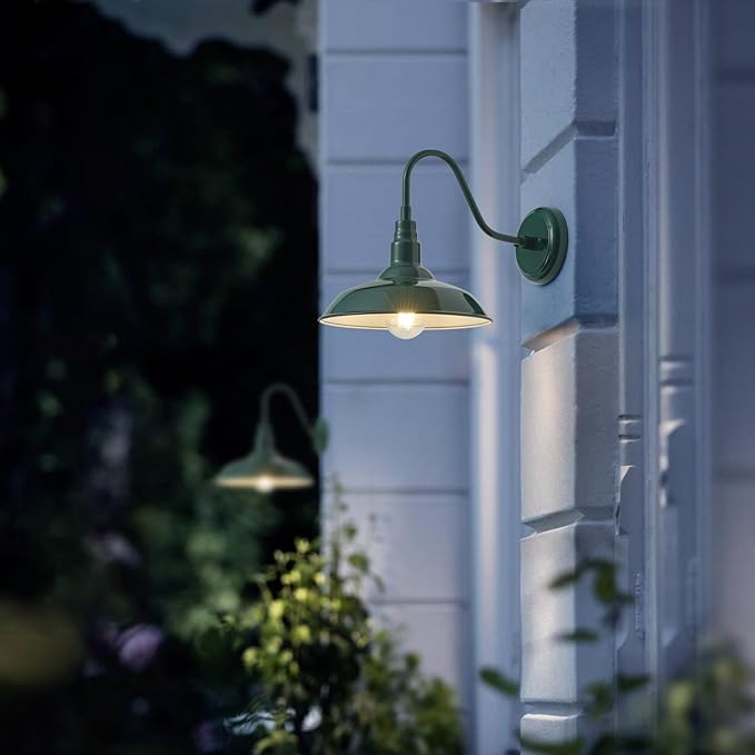 10'' Dome Outdoor Gooseneck Barn Light Fixture with Wall Mount, Green Exterior Porch Barn Door Lighting, Farmhouse | Lumora
