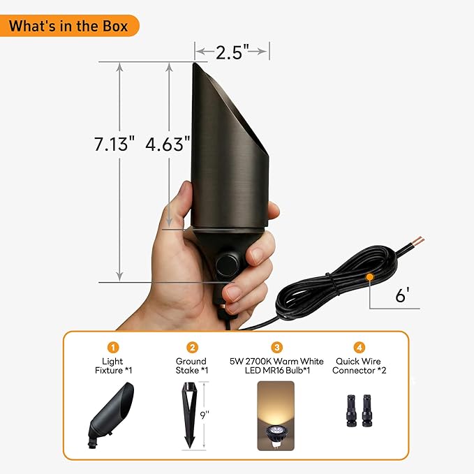 Gardenreet Low Voltage Spotlight - Outdoor Light Fixture 12V AC/DC, Brass Landscape Lights LED Hardwired, Weather | Lumora