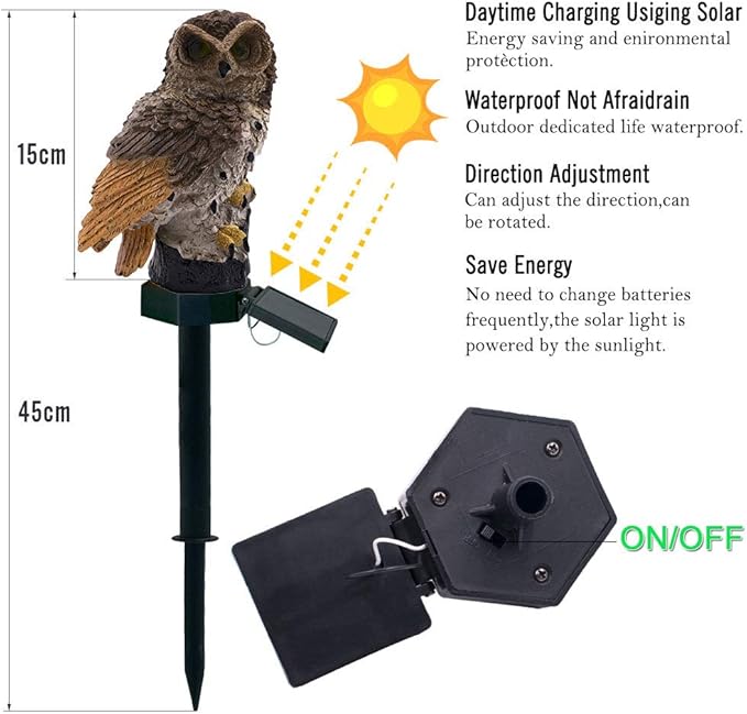 Garden Solar Lights,Owl Shape Waterproof LED Outdoor Lights,Garden Ornaments for Lawn,Pathway,Yard,Driveway,Step and Walkway,Wedding,Party and Patio Decorations(Brown)