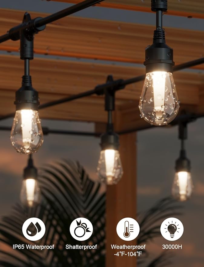 XMCOSY+ Outdoor String Lights Smart, 49Ft RGBCWIC Patio Lights Waterproof, App Control, Compatible with Alexa | Lumora