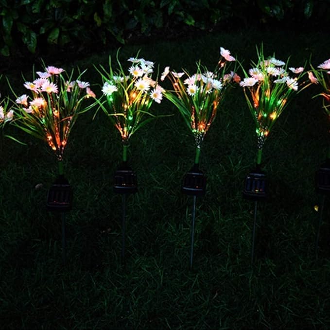 Solar Lawn Light Flower Light 2 Pack 28LED Daisy Solar Garden Light,Outdoor Decoration Stake Lights,Waterproof Solar Landscape Light Statue lamp Garden Stakes Decorative,Lawn (White)