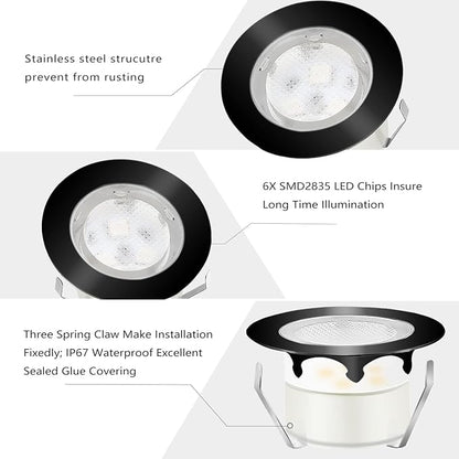 Led Deck Lights Outdoor Waterproof Low Voltage Stainless Steel 1W Outdoor Yard Garden Decoration Lamps Landscape Pathway Patio Step Stairs LED In-ground Lights Black Border(10pcs,Warm White)