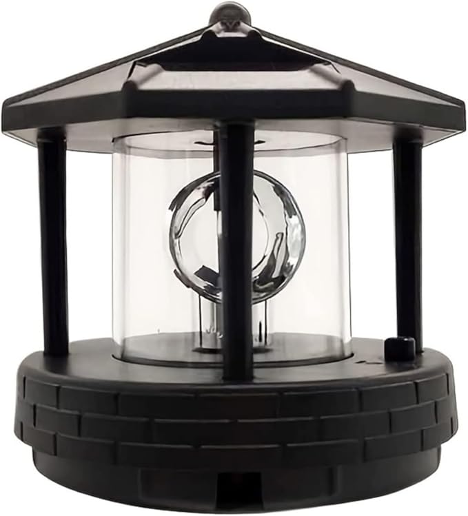 Solar Powered Rotating Lighthouse 360 Degree Rotating Lamp with High Brightness Eco-Friendly LED Lights Waterproof Statue for Garden, Yard, Outdoor Deco, Black