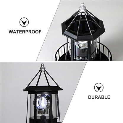 Cabilock Solar Lighthouse Rotating Outdoor Beacon Light 8.3 Inch Waterproof Landscape Lighting for Garden Patio Yard Decor