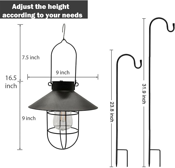 EpicGadget Outdoor Solar Lantern Garden Hanging Light with Shepherd Hook, Retro Metal Solar Lamp with Warm White | Lumora