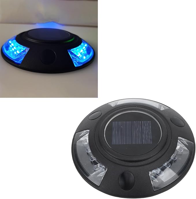 Fafeicy Solar Driveway Marker Light Aluminium Alloy Solar Powered Outdooor IP68 LED Road Studs Lamp for Sidewalk Pathway (Blue Light)